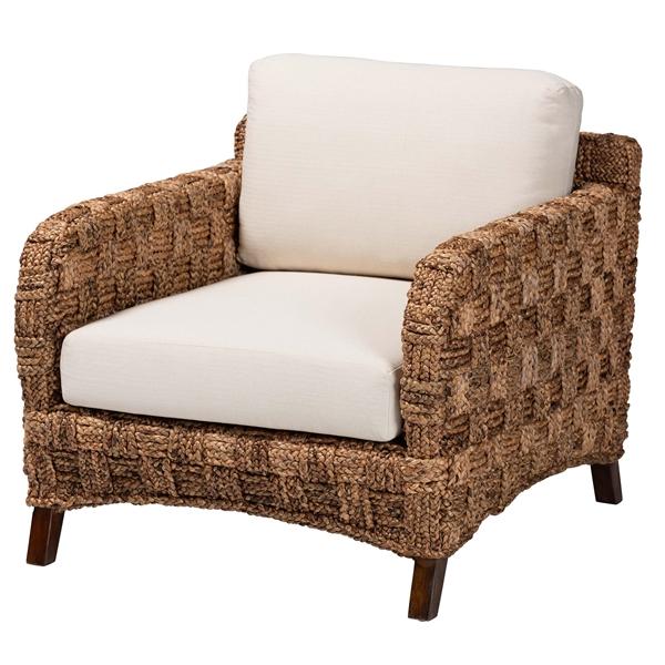 baxton studio bali & pari Vevina Modern Bohemian Dark Brown Mahogany Wood and Woven Seagrass Arm Chair