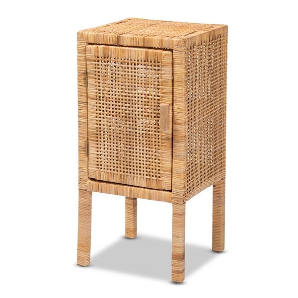 baxton studio bali & pari Vivan Modern Bohemian Natural Brown Rattan 1-Door Nightstand