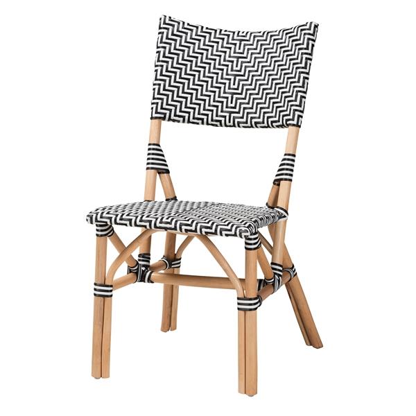 baxton studio bali & pari Wagner Modern French Black and White Weaving and Natural Rattan Bistro Chair