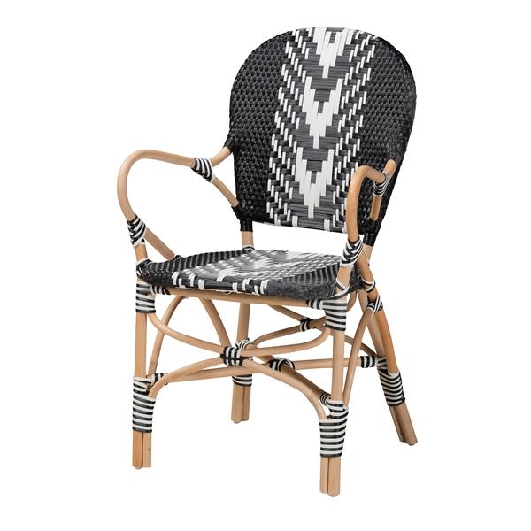 baxton studio bali & pari Wallis Modern French Two-Tone Black and White Weaving and Natural Rattan Indoor Dining Chair