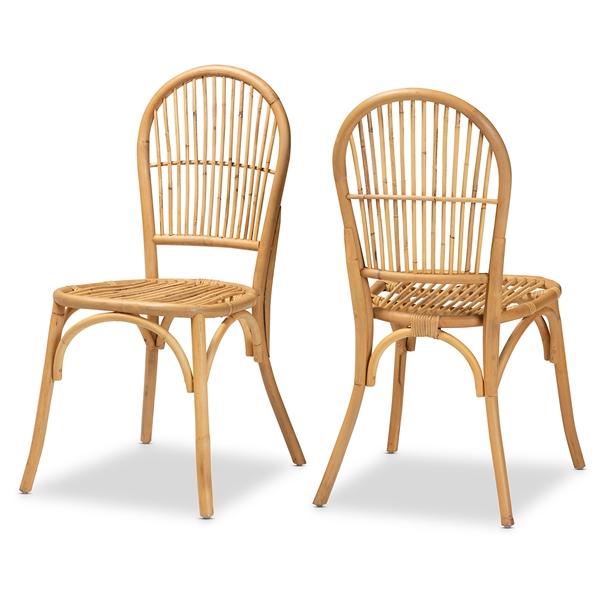 baxton studio bali & pari Wina Modern Bohemian Natural Brown Rattan 2-Piece Dining Chair Set