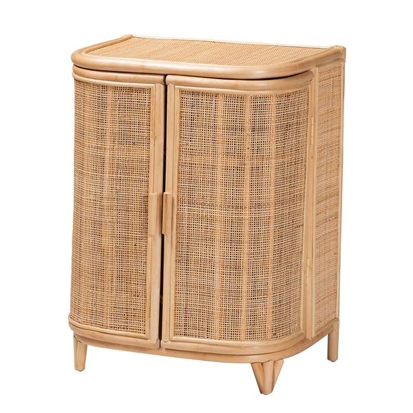 baxton studio bali & pari Yanka Bohemian Natural Rattan Storage Cabinet