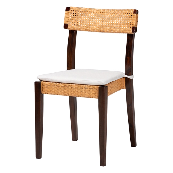 baxton studio bali & pari Zaila Bohemian Light Honey Rattan and Dark Brown Wood Dining Chair