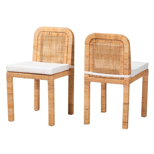 baxton studio bali & pari Zariah Modern Bohemian Natural Brown Rattan and Mahogany Wood 2-Piece Dining Chair Set