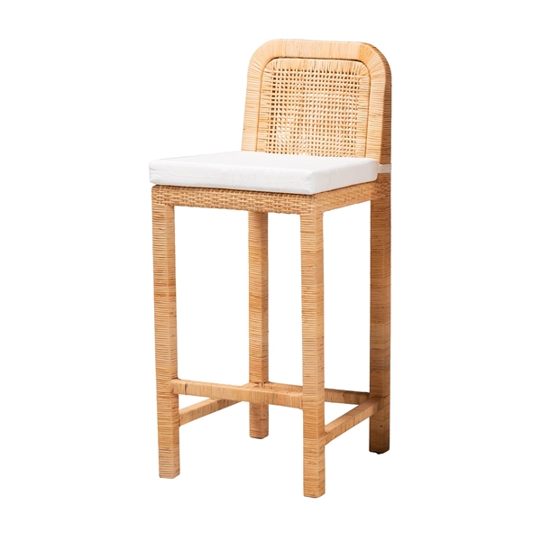 baxton studio bali & pari Zariah Modern Bohemian Natural Brown Rattan and Mahogany Wood Bar Stool