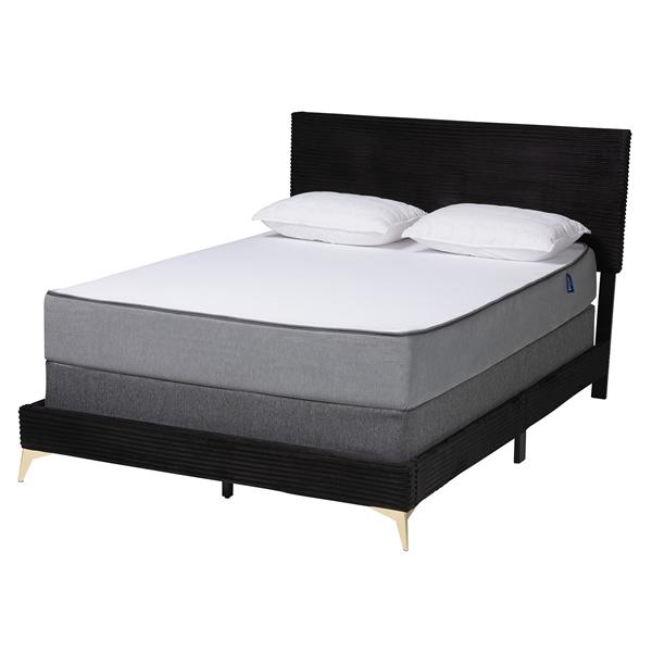 baxton studio Baxton Studio Abberton Modern and Contemporary Black Velvet and Gold Metal Queen Size Panel Bed