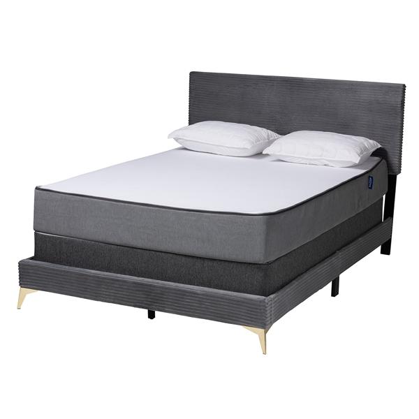baxton studio Baxton Studio Abberton Modern and Contemporary Grey Velvet and Gold Metal Queen Size Panel Bed