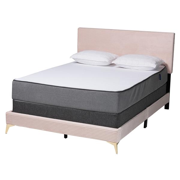 baxton studio Baxton Studio Abberton Modern and Contemporary Light Pink Velvet and Gold Metal Queen Size Panel Bed