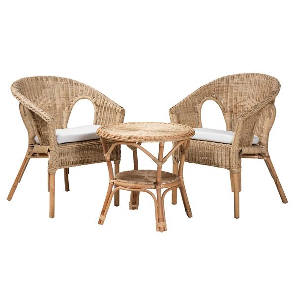 baxton studio Baxton Studio Abbey Modern Bohemian Natural Brown Antique Rattan 3-Piece Living Room Set