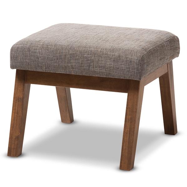 baxton studio Baxton Studio Aberdeen Mid-Century Modern Walnut Wood Finishing and Gravel Fabric Upholstered Ottoman
