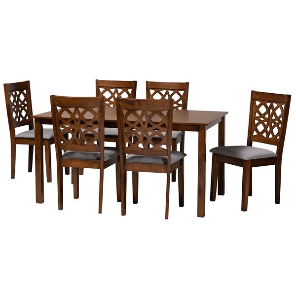 baxton studio Baxton Studio Abigail Modern Grey Fabric and Walnut Brown Finished Wood 7-Piece Dining Set