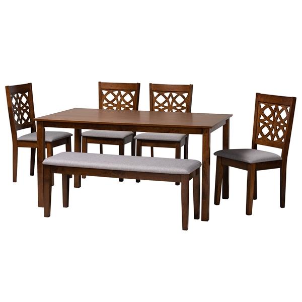 baxton studio Baxton Studio Abigail Modern Grey Fabric and Walnut Brown Finished Wood 6-Piece Dining Set