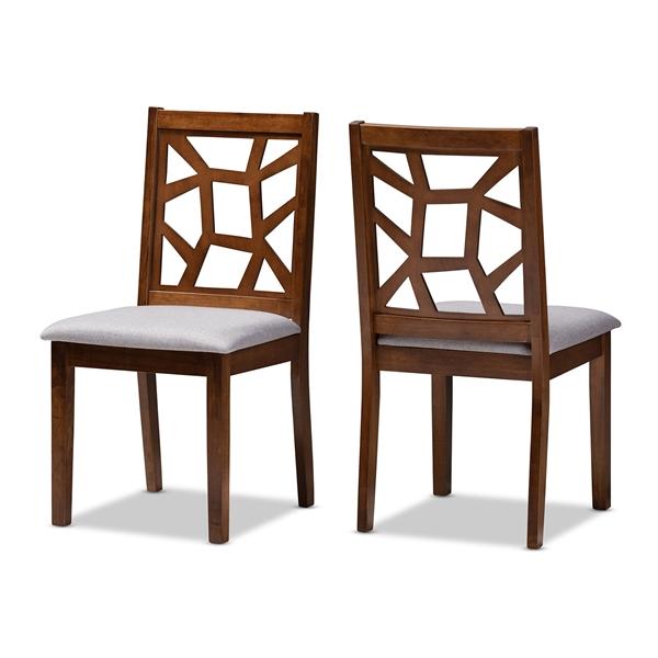 baxton studio Baxton Studio Abilene Mid-Century Grey Fabric Upholstered and Walnut Brown Finished Dining Chair Set