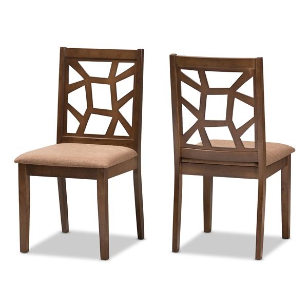 baxton studio Baxton Studio Abilene Mid-Century Light Brown Fabric Upholstered and Walnut Brown Finished Dining Chair Set of 2