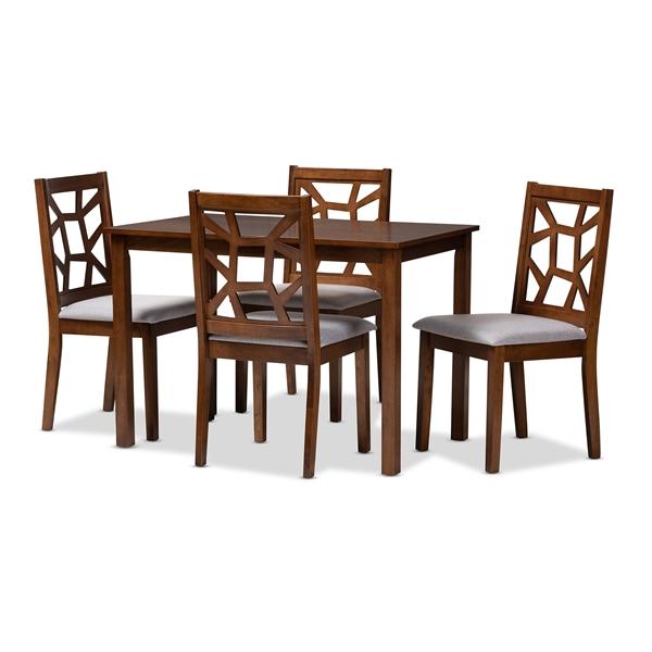 baxton studio Baxton Studio Abilene Mid-Century Walnut Finished and Grey Fabric Upholstered 5-Piece Dining Set