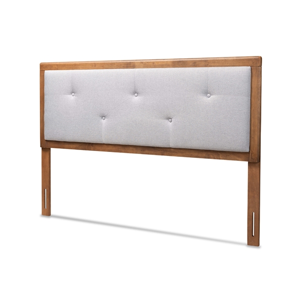 baxton studio Baxton Studio Abner Modern and Contemporary Transitional Light Grey Fabric Upholstered and Walnut Brown Finished Wood Queen Size Headboard