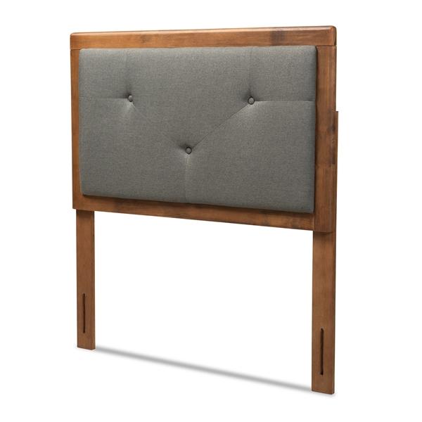 baxton studio Baxton Studio Abner Modern and Contemporary Transitional Dark Grey Fabric Upholstered and Walnut Brown Finished Wood Twin Size Headboard