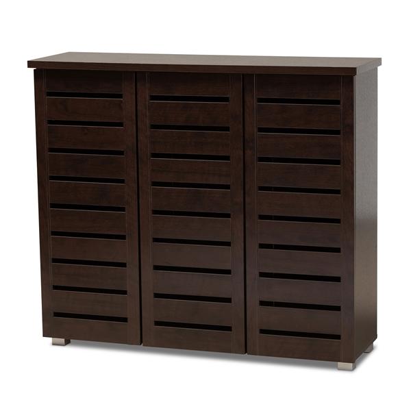 baxton studio Baxton Studio Adalwin Modern and Contemporary 3-Door Dark Brown Wooden Entryway Shoes Storage Cabinet