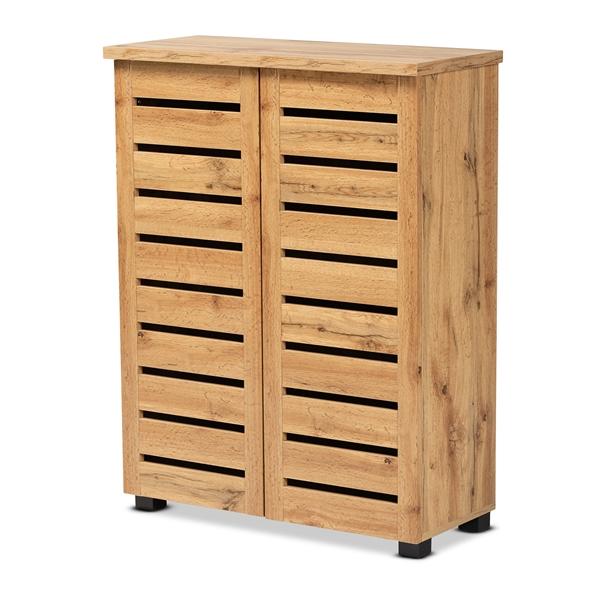 baxton studio Baxton Studio Adalwin Modern and Contemporary Oak Brown Finished Wood 2-Door Shoe Storage Cabinet