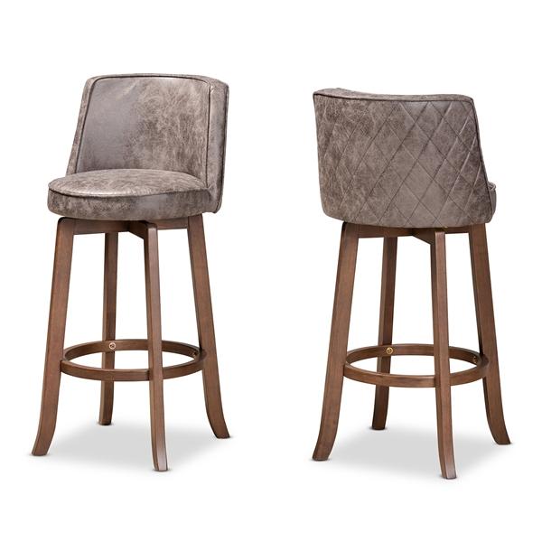 baxton studio Baxton Studio Adams Modern Transitional Distressed Grey Fabric Upholstered and Walnut Brown Finished Wood 2-Piece Bar Stool Set