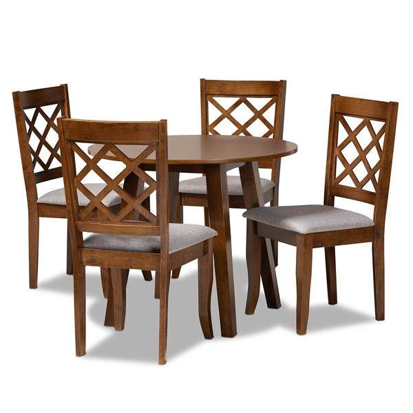baxton studio Baxton Studio Adara Modern and Contemporary Grey Fabric Upholstered and Walnut Brown Finished Wood 5-Piece Dining Set