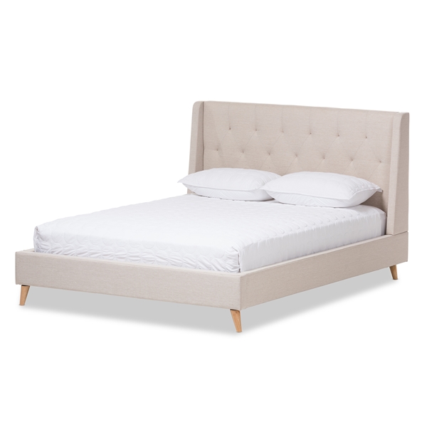 baxton studio Baxton Studio Adelaide Retro Modern Light Beige Fabric Upholstered Queen Size Platform Bed