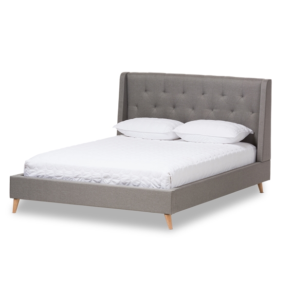 baxton studio Baxton Studio Adelaide Retro Modern Light Grey Fabric Upholstered King Size Platform Bed