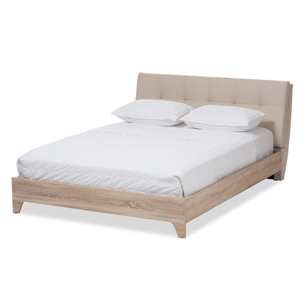 baxton studio Baxton Studio Adelia Mid-Century Light Beige Whitewash Queen Size Platform Bed