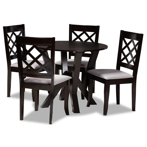 baxton studio Baxton Studio Adina Modern and Contemporary Grey Fabric Upholstered and Dark Brown Finished Wood 5-Piece Dining Set