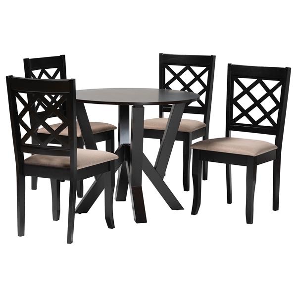 baxton studio Baxton Studio Adina Modern Sand Fabric and Dark Brown Wood 5-Piece Dining Set