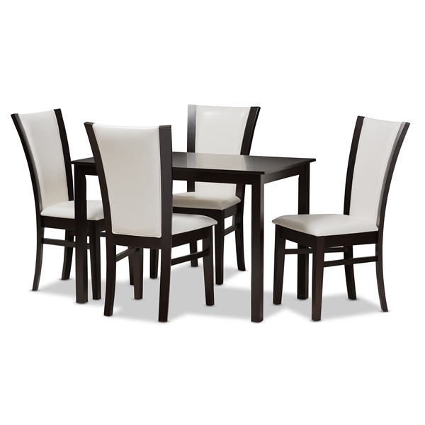 baxton studio Baxton Studio Adley Modern and Contemporary 5-Piece Dark Brown Finished White Faux Leather Dining Set