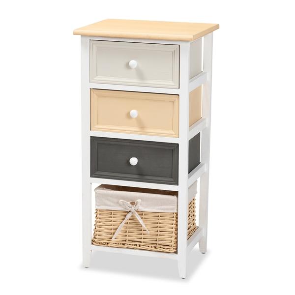 baxton studio Baxton Studio Adonis Mid-Century Modern Transitional Multi-Colored Wood 3-Drawer Storage Unit with Basket
