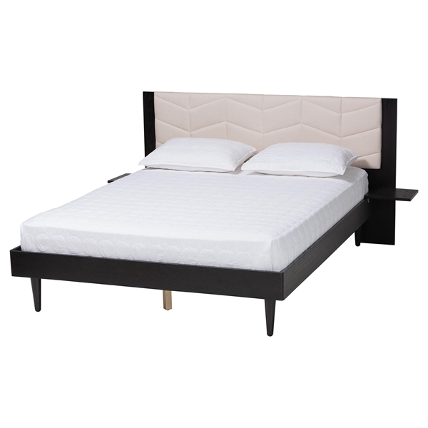 baxton studio Baxton Studio Adriano Transitional Beige Fabric and Black Wood Queen Size Bed with Built-In Side Tables