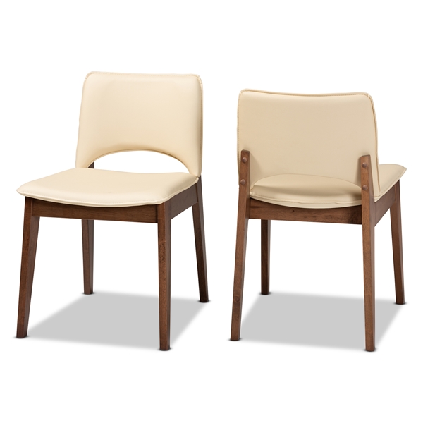 baxton studio Baxton Studio Afton Mid-Century Modern Beige Faux Leather Upholstered and Walnut Brown Finished Wood 2-Piece Dining Chair Set