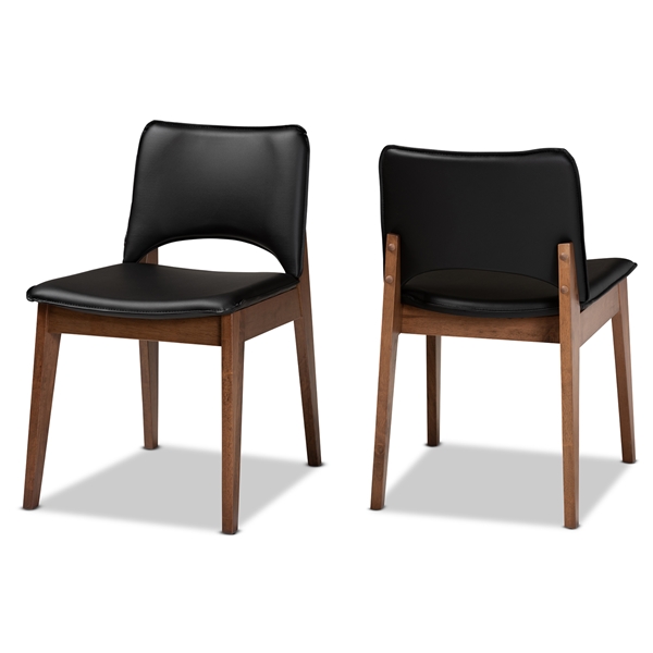 baxton studio Baxton Studio Afton Mid-Century Modern Black Faux Leather Upholstered and Walnut Brown Finished Wood 2-Piece Dining Chair Set