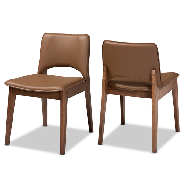 baxton studio Baxton Studio Afton Mid-Century Modern Brown Faux Leather Upholstered and Walnut Brown Finished Wood 2-Piece Dining Chair Set