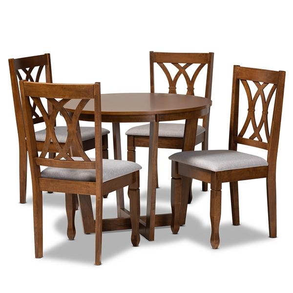 baxton studio Baxton Studio Aggie Modern and Contemporary Grey Fabric Upholstered and Walnut Brown Finished Wood 5-Piece Dining Set
