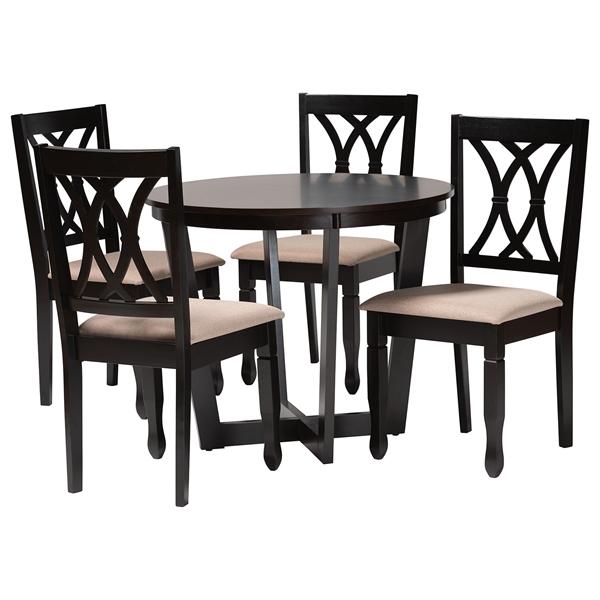 baxton studio Baxton Studio Aggie Modern Sand Fabric and Dark Brown Finished Wood 5-Piece Dining Set