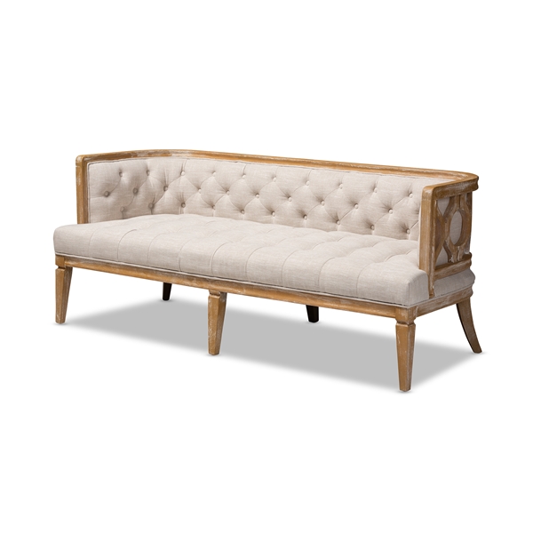 baxton studio Baxton Studio Agnes French Provincial Beige Linen Fabric Upholstered and White-Washed Oak Wood Sofa