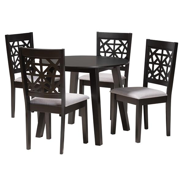 baxton studio Baxton Studio Aiden Modern Grey Fabric and Dark Brown Finished Wood 5-Piece Dining Set