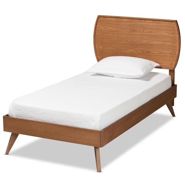 baxton studio Baxton Studio Aimi Mid-Century Modern Walnut Brown Finished Wood Twin Size Platform Bed
