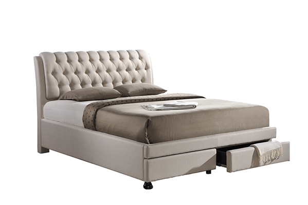 baxton studio Baxton Studio Ainge Contemporary Button-Tufted Light Beige Fabric Upholstered Storage King-Size Bed with 2-drawer One (1) King Size Bed