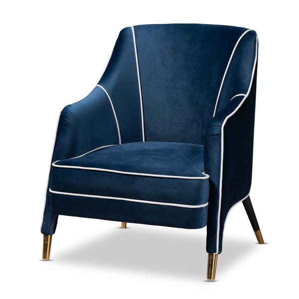 baxton studio Baxton Studio Ainslie Glam and Luxe Navy Blue Velvet Fabric Upholstered Gold Finished Armchair