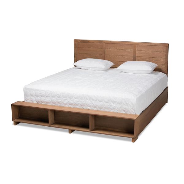 baxton studio Baxton Studio Alba Modern Transitional Ash Walnut Brown Finished Wood King Size 4-Drawer Platform Storage Bed with Built-In Shelves