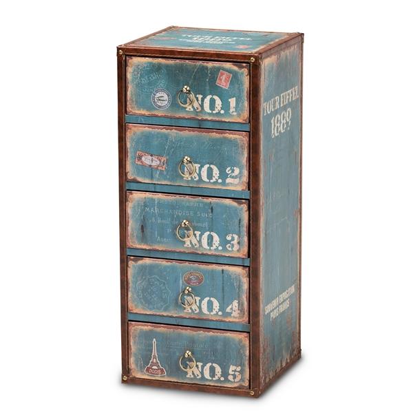 baxton studio Baxton Studio Alba Vintage Rustic French Inspired Blue Finished Wood 5-Drawer Accent Storage Cabinet