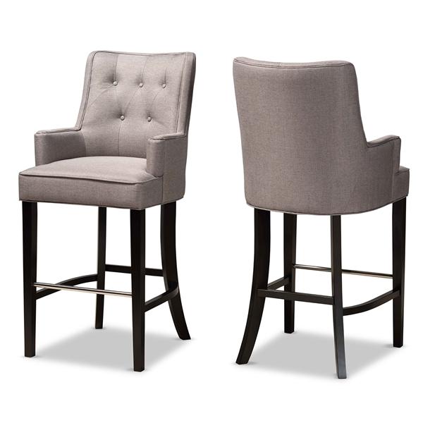 baxton studio Baxton Studio Aldon Modern and Contemporary Grey Fabric Upholstered and Dark Brown Finished Wood 2-Piece Bar Stool Set