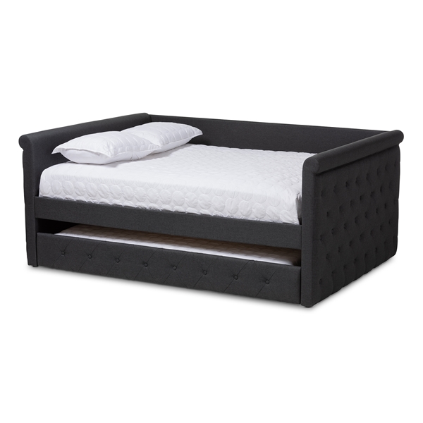 baxton studio Baxton Studio Alena Modern and Contemporary Dark Grey Fabric Upholstered Queen Size Daybed with Trundle