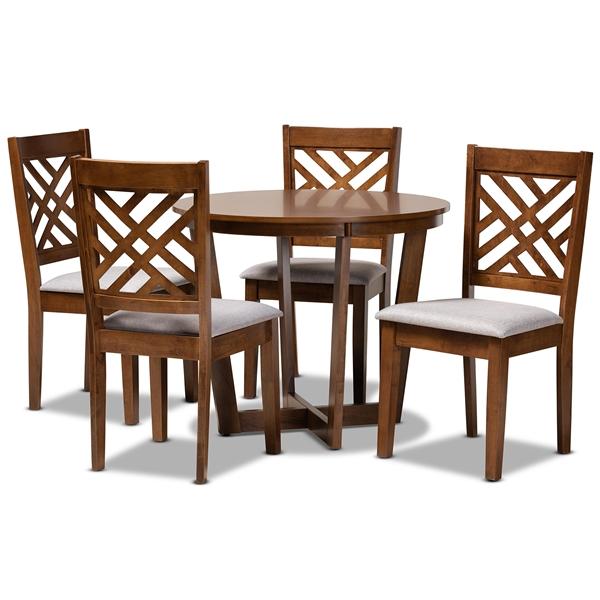 baxton studio Baxton Studio Alena Modern and Contemporary Grey Fabric Upholstered and Walnut Brown Finished Wood 5-Piece Dining Set