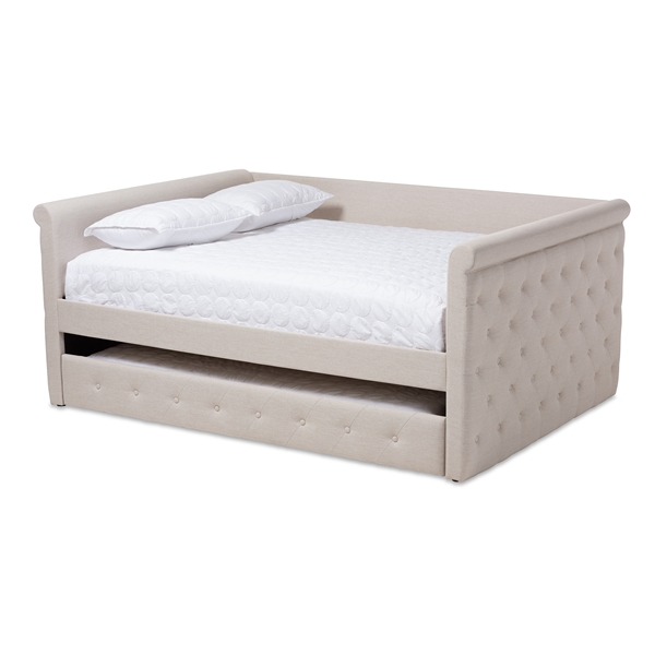 baxton studio Baxton Studio Alena Modern and Contemporary Light Beige Fabric Upholstered Queen Size Daybed with Trundle