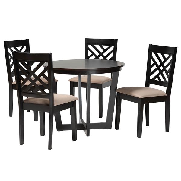 baxton studio Baxton Studio Alena Modern Sand Fabric and Dark Brown Finished Wood 5-Piece Dining Set